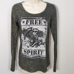 Daytrip Free Spirit Eagle Graphic Open Back Long Sleeve Top